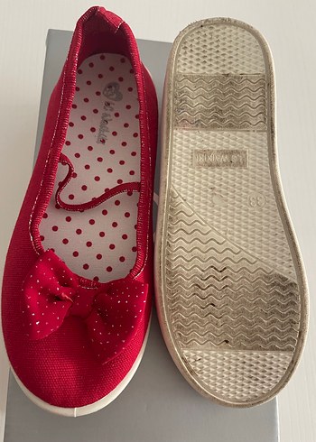 Kırmızı Fiyonklu Kız Çocuk Babet Ayakkabı - Görsel 4