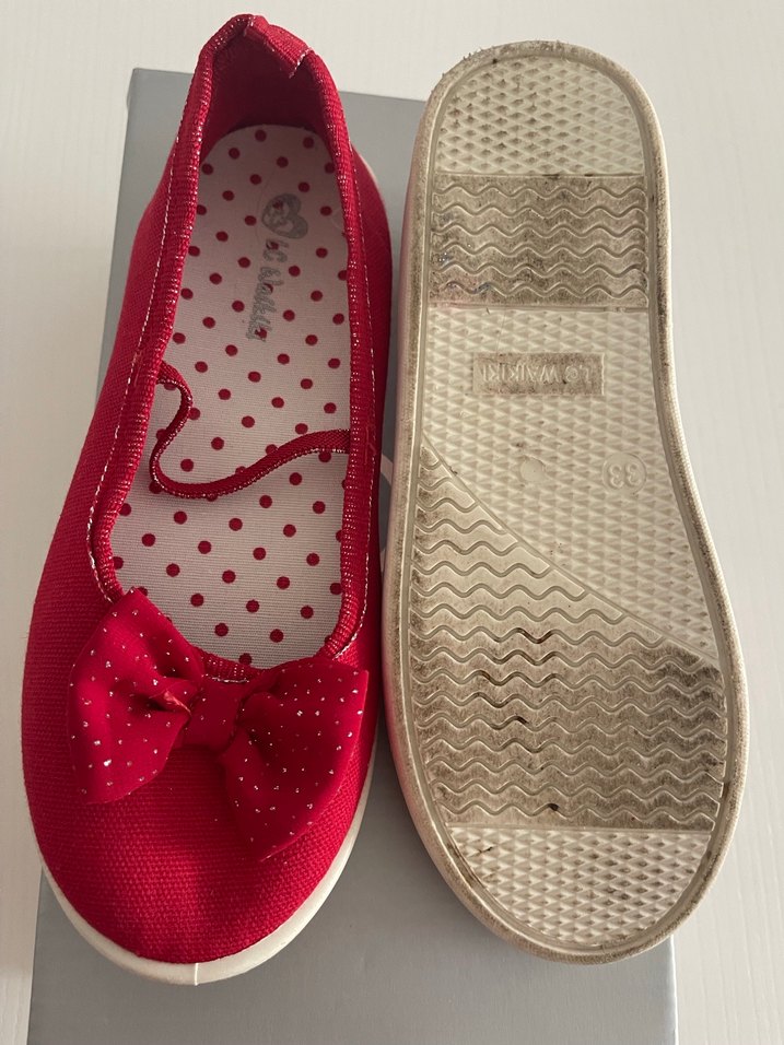 Kırmızı Fiyonklu Kız Çocuk Babet Ayakkabı - Görsel 4