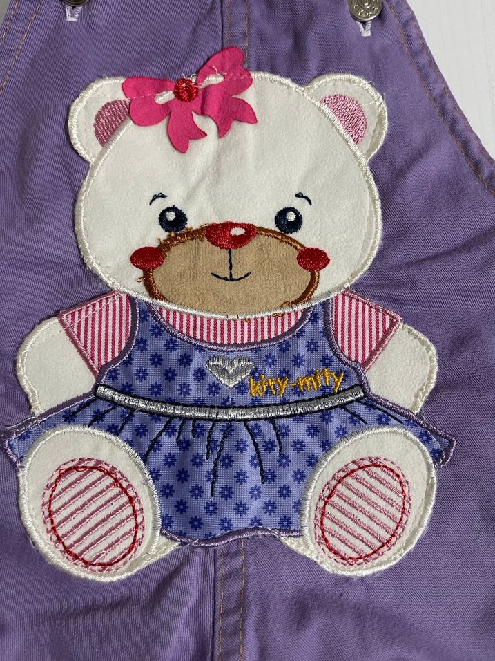 Kız Çocuk Renkli Nakışlı Mor Askılı Tulum - Görsel 3