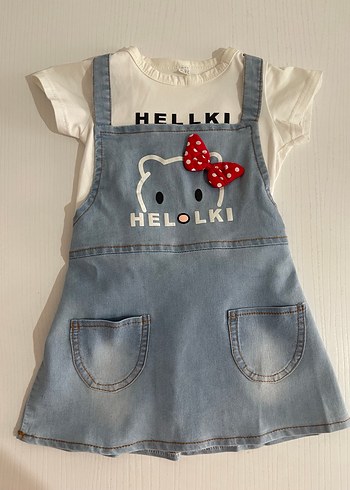 Kız Çocuk Renkli Baskılı Kot Elbise - Görsel 2