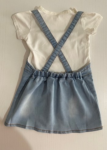 Kız Çocuk Renkli Baskılı Kot Elbise - Görsel 3