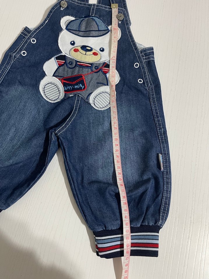 Erkek Bebek Renkli Nakışlı Kot Salopet - Görsel 3