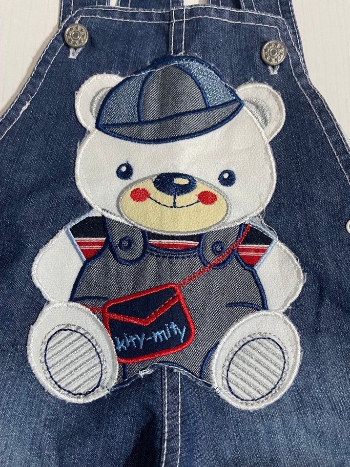 Erkek Bebek Renkli Nakışlı Kot Salopet - Görsel 2