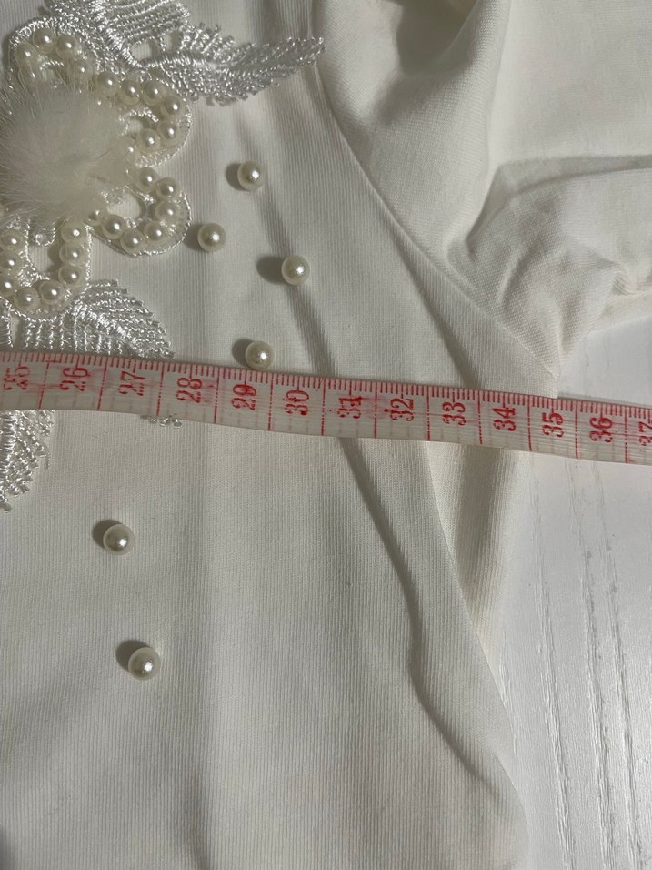 Kız Çocuk Beyaz Uzun Kollu İşlemeli Tişört - Görsel 4