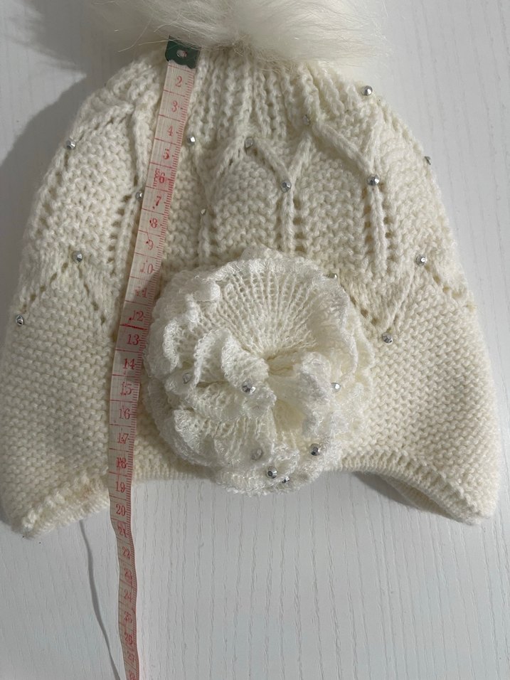 Nakışlı Beyaz Örgü Çocuk Bere - Görsel 3