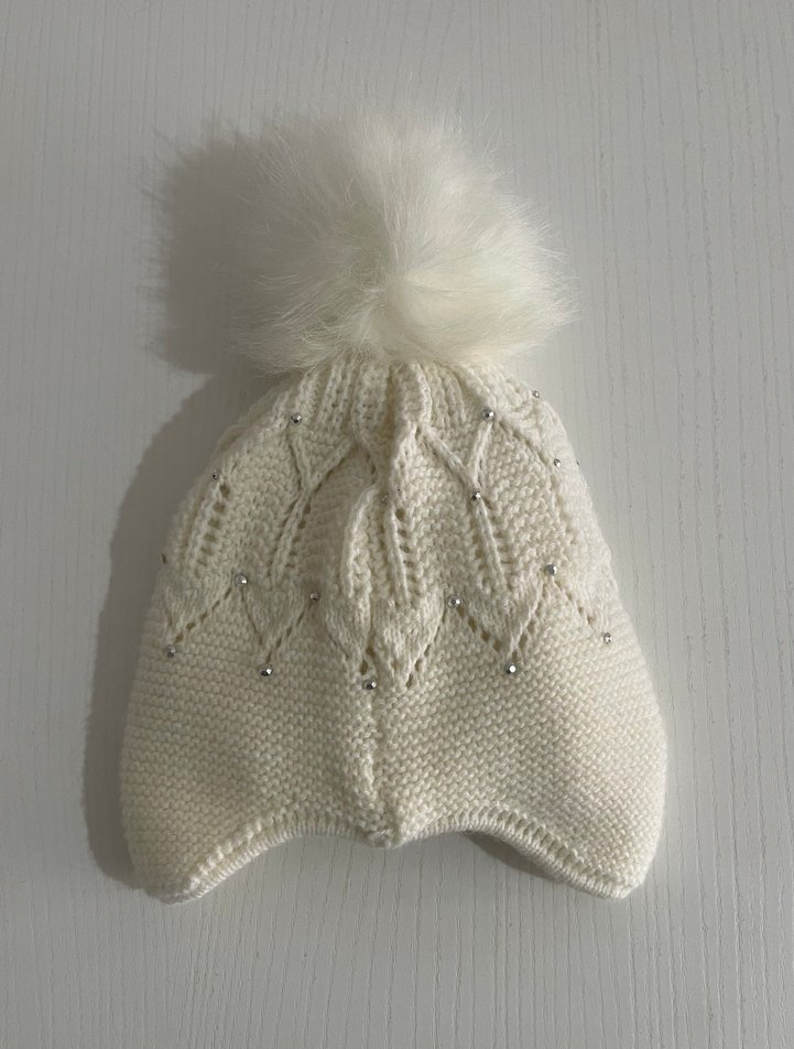 Nakışlı Beyaz Örgü Çocuk Bere - Görsel 2