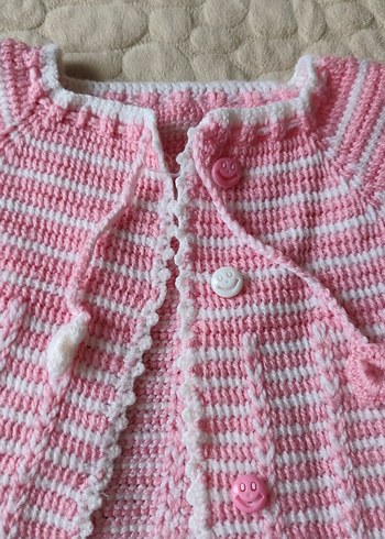 Pembe Örgü Kolsuz Kız Hırka - Görsel 3