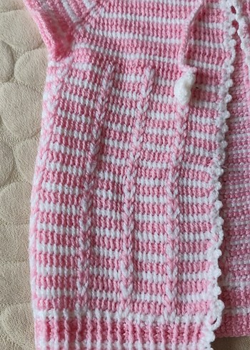 Pembe Örgü Kolsuz Kız Hırka - Görsel 2