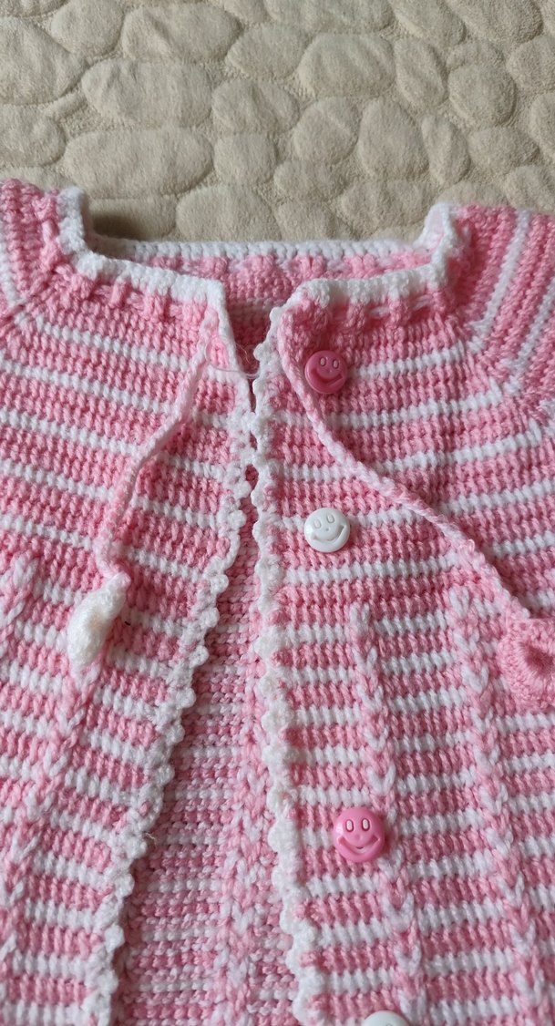 Pembe Örgü Kolsuz Kız Hırka - Görsel 3