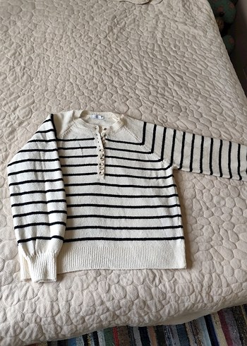 Çizgili Örgü Kadın Kazak - Görsel 2