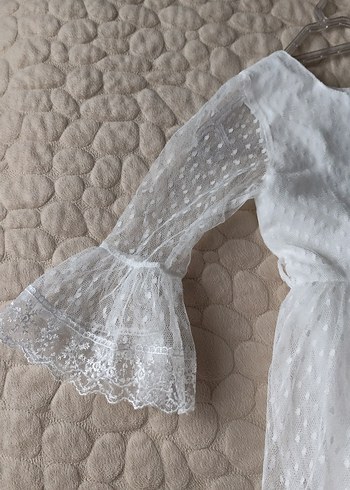 Kız Çocuk Beyaz Dantel Detaylı Uzun Kollu Elbise - Görsel 2