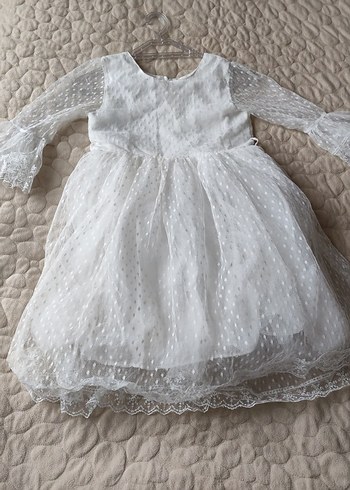 Kız Çocuk Beyaz Dantel Detaylı Uzun Kollu Elbise - Görsel 4