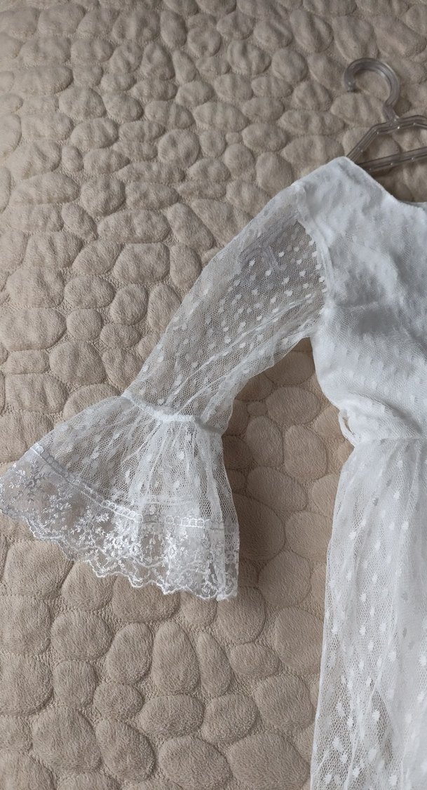 Kız Çocuk Beyaz Dantel Detaylı Uzun Kollu Elbise - Görsel 2