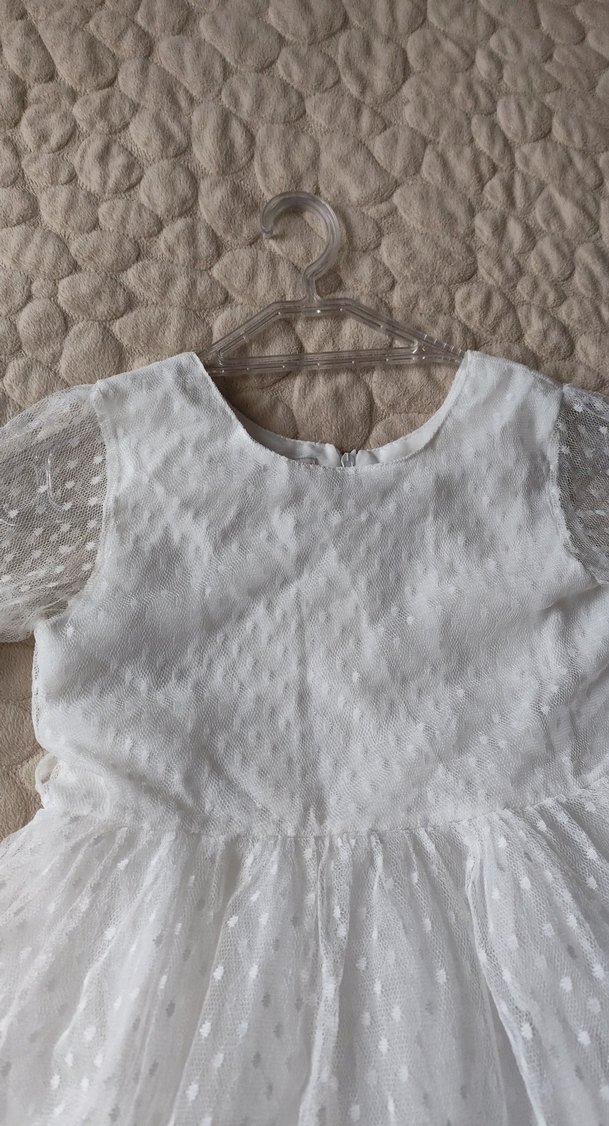Kız Çocuk Beyaz Dantel Detaylı Uzun Kollu Elbise - Görsel 3