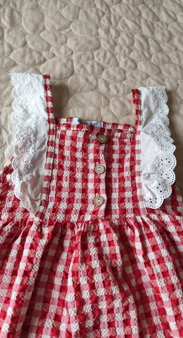 Kız Çocuk Kırmızı Fırfırlı Nakışlı Elbise - Görsel 2