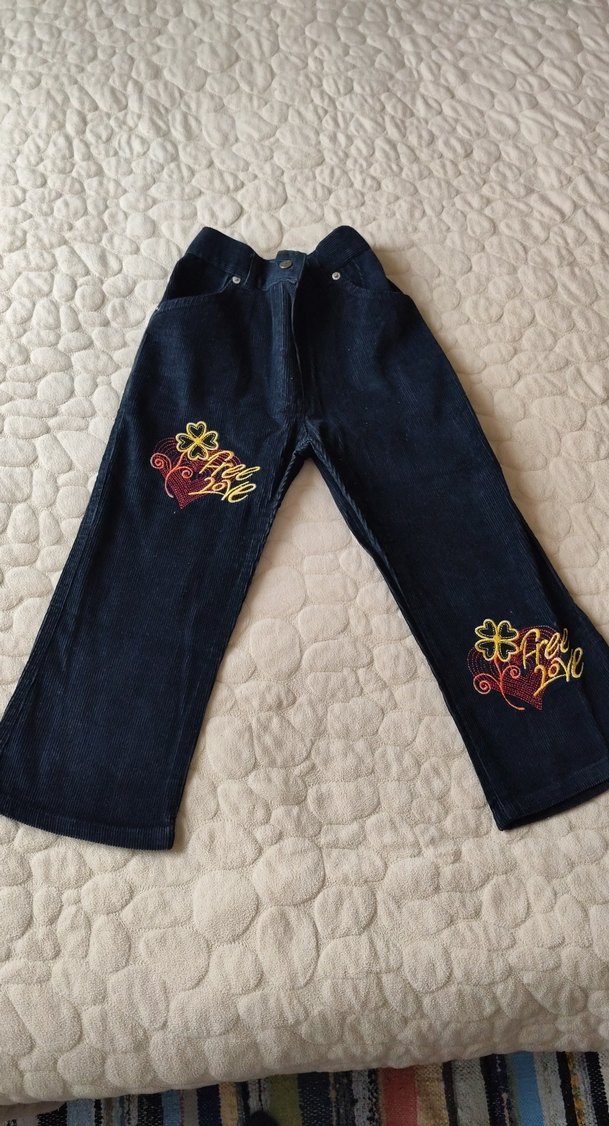 Nakışlı Kız Çocuk Kot Pantolon - Görsel 2