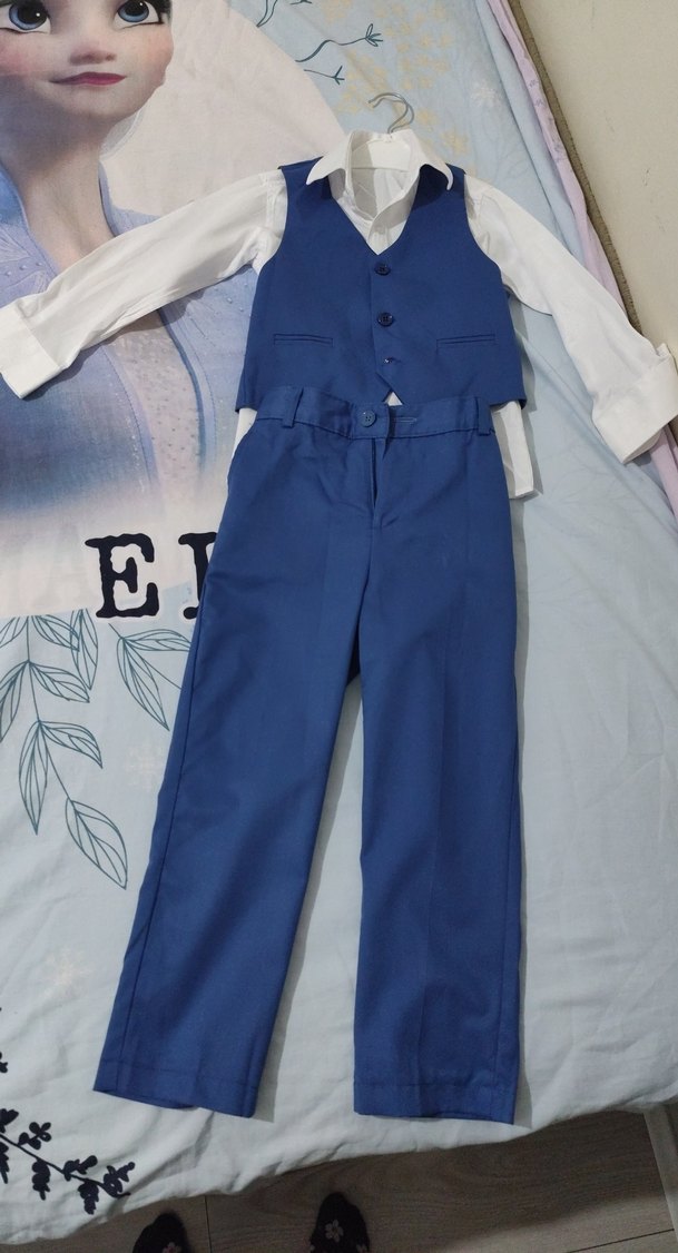 Düğmeli Mavi Erkek Çocuk Yelek Takımı - Görsel 2