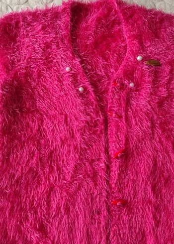 Kız Çocuk Pembe Tüylü Salaş Hırka - Görsel 2