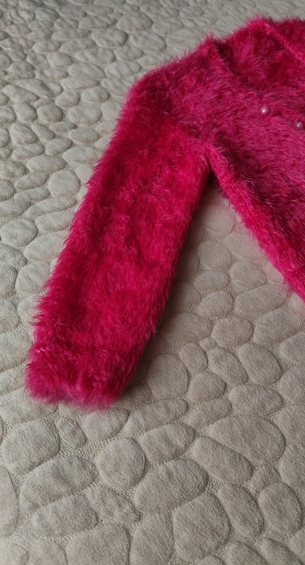 Kız Çocuk Pembe Tüylü Salaş Hırka - Görsel 3