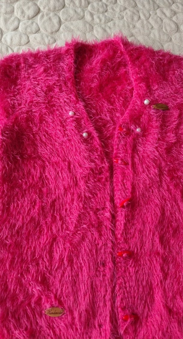 Kız Çocuk Pembe Tüylü Salaş Hırka - Görsel 2