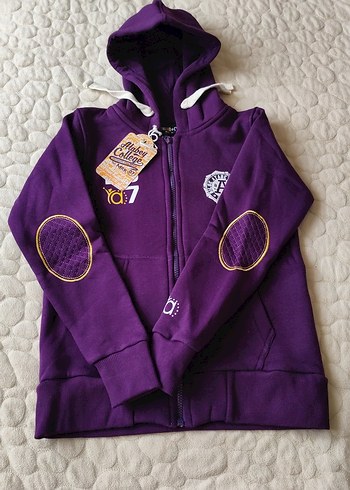 unisex Kapüşonlu Mor Fermuarlı Sweatshirt - Görsel 2