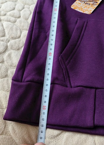 unisex Kapüşonlu Mor Fermuarlı Sweatshirt - Görsel 5