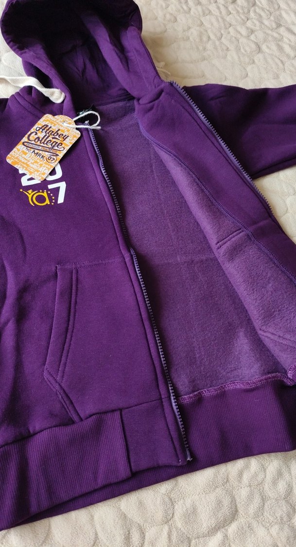 unisex Kapüşonlu Mor Fermuarlı Sweatshirt - Görsel 3