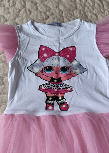 Pembe Baskılı Kız Çocuk Elbisesi - Görsel 2