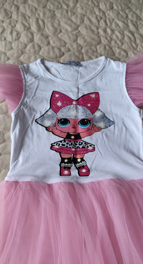 Pembe Baskılı Kız Çocuk Elbisesi - Görsel 2