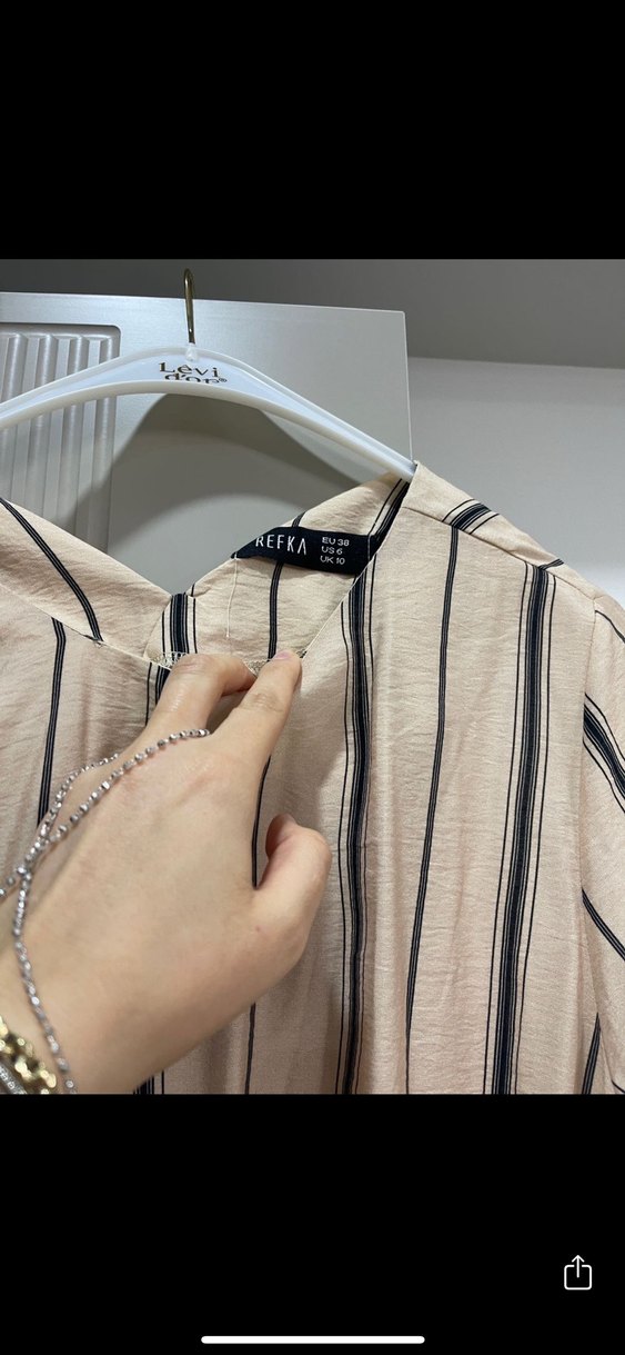 Bej Çizgili Uzun Kadın Elbise - Görsel 4