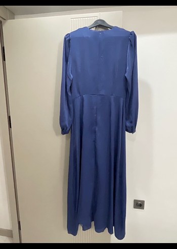 Lacivert Kadın Uzun Drapeli Elbise - Görsel 3