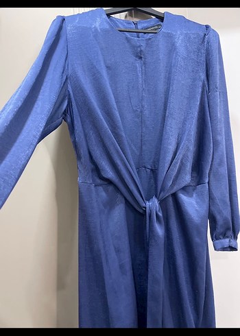 Lacivert Kadın Uzun Drapeli Elbise - Görsel 2