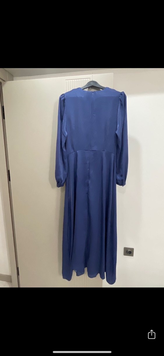 Lacivert Kadın Uzun Drapeli Elbise - Görsel 3