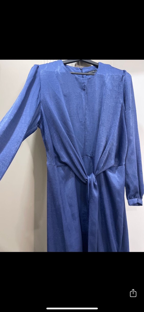 Lacivert Kadın Uzun Drapeli Elbise - Görsel 2