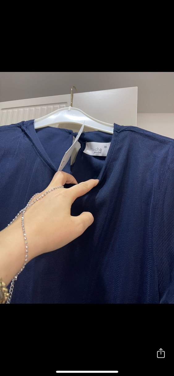 Lacivert Uzun Keten Elbise Pilili - Görsel 4