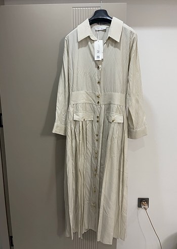 Mavi Pamuklu Uzun Kollu Piliseli Elbise - Görsel 2