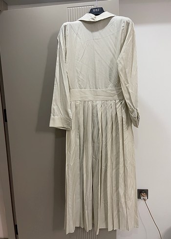 Mavi Pamuklu Uzun Kollu Piliseli Elbise - Görsel 6