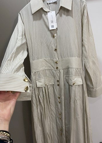 Mavi Pamuklu Uzun Kollu Piliseli Elbise - Görsel 4