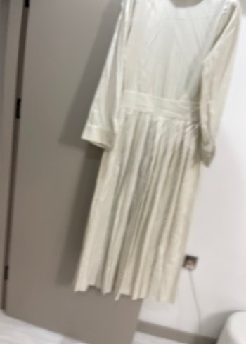 Mavi Pamuklu Uzun Kollu Piliseli Elbise - Görsel 5