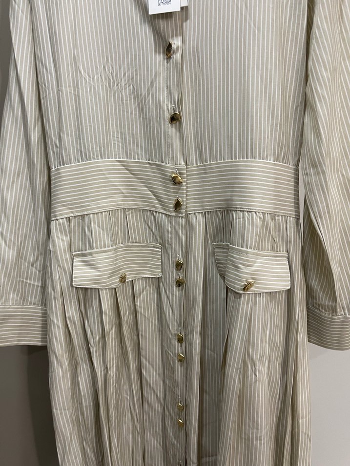 Mavi Pamuklu Uzun Kollu Piliseli Elbise - Görsel 3