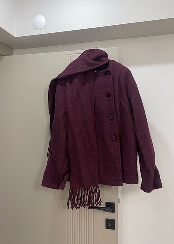 Bordo Düğmeli Yün Kabanı - Görsel 3