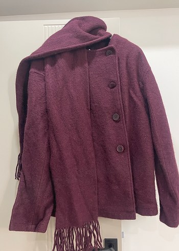 Bordo Düğmeli Yün Kabanı - Görsel 2