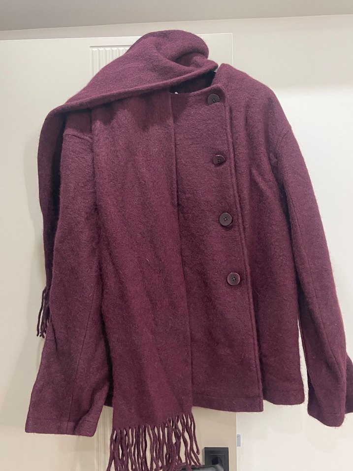 Bordo Düğmeli Yün Kabanı - Görsel 2