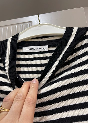 Çizgili Pamuklu Kadın Triko Kazak - Görsel 3