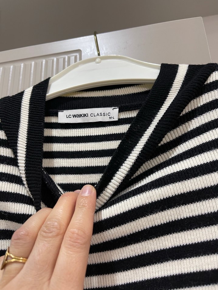 Çizgili Pamuklu Kadın Triko Kazak - Görsel 3