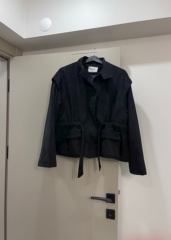 Siyah Süet Kemerli Mini Kadın Ceket - Görsel 2