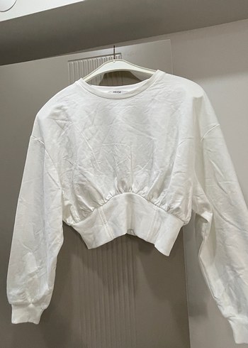 Kadın Beyaz Keten Mini Sweatshirt - Görsel 2