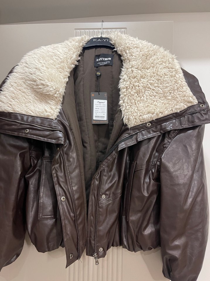 Kahverengi Deri Kürklü Midi Ceket - Görsel 3