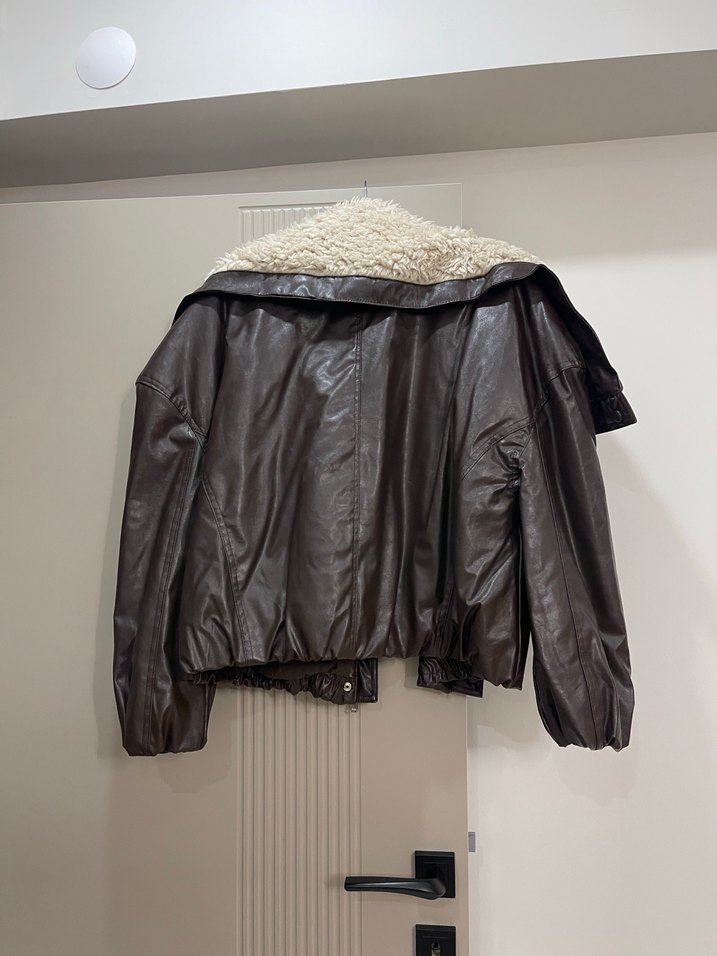 Kahverengi Deri Kürklü Midi Ceket - Görsel 5