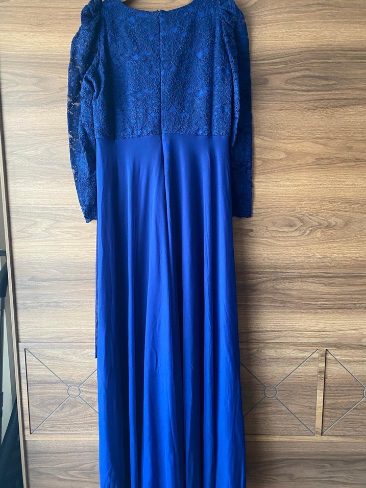 Mavi Uzun Kollu Drapeli Kadın Elbise - Görsel 2